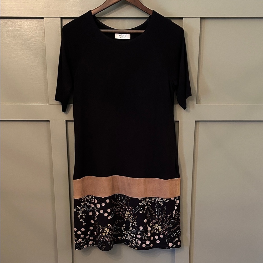 Bailey 44 Black Dress Stretch Jersey Lamb Leather Accent Floral Size Large - Picture 4 of 10